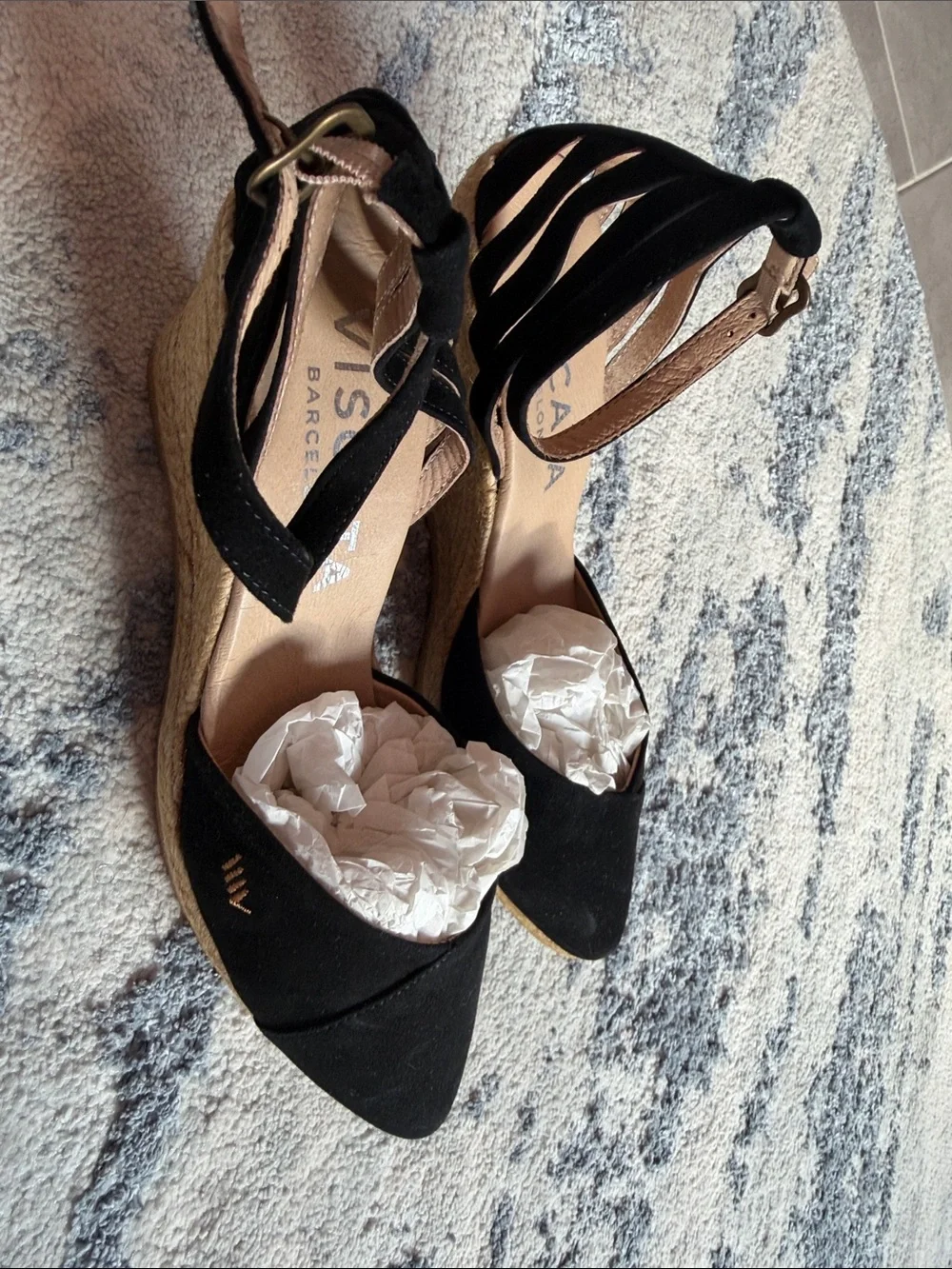 Viscata Black Suede Espadrille Ankle-Strap Flats
